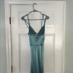 Windsor Teal Satin Lace-Up Gown